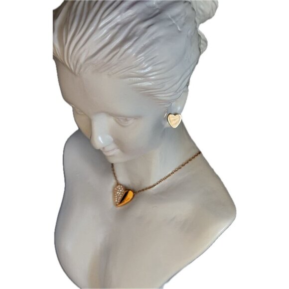 Michael Kors Logo Pave Heart Pendant Necklace Rose-Gold Heart Stud Earrings Set - Picture 5 of 6